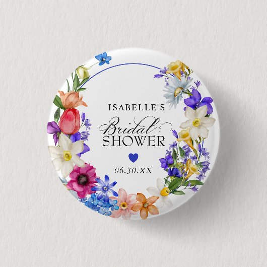 紫 青 赤 ワイルドフラワー ブライダル シャワー 缶バッジ (正面)