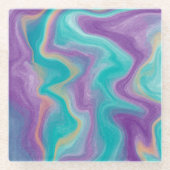 紫、青、金ゴールド、ティール（緑がかった色）の渦巻き平和 ガラスコースター (正面)