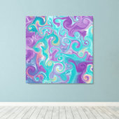紫、青、金ゴールド、ティール（緑がかった色）の渦巻き キャンバスプリント (インサイチュ (ウッドフロア))