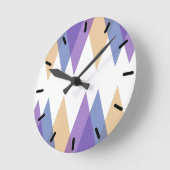 紫、青、黄の三角形 ラウンド壁時計 (傾斜)