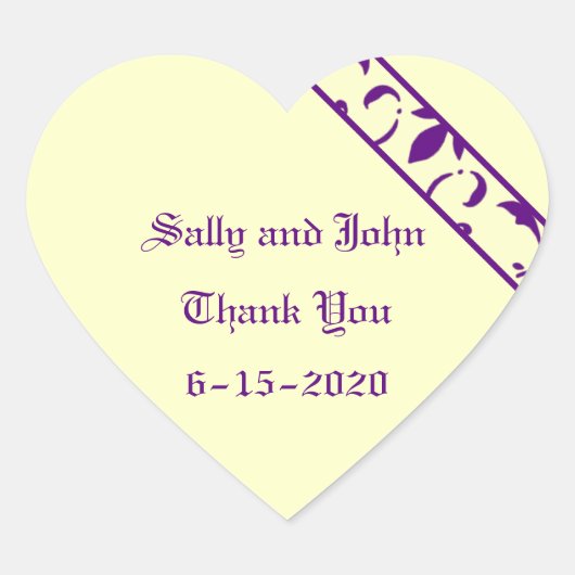 紫、黄淡い色の、お気に入りステッカー ハートシール (正面)