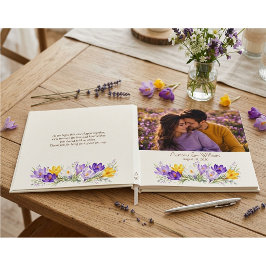 紫+黄色のクロッカスの花の写真+箔押しの結婚式  ゲストブック