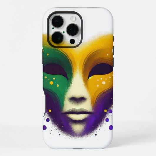 紫 黄色 緑 マルディグラ マスク iPhoneケース (裏面)