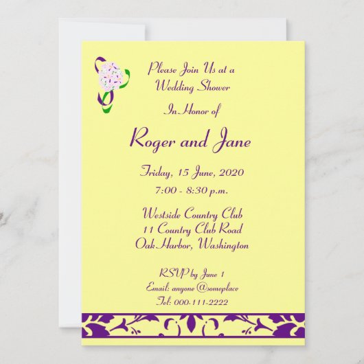 紫、黄、ダマスクウェディングシャワー招待状 招待状 (正面)