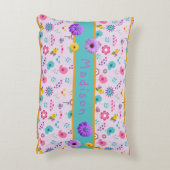 紫、黄、ティール(緑がかった色)小さな女の子パーソナライズされた アクセントクッション (裏面(縦))