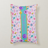 紫、黄、ティール(緑がかった色)小さな女の子パーソナライズされた アクセントクッション (正面(垂直))