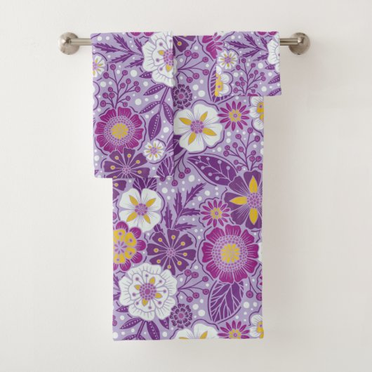 紫、黄、マゼンタのフローラ バスタオルセット (インサイチュ)