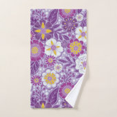 紫、黄、マゼンタのフローラ バスタオルセット (ハンドタオル)