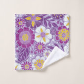 紫、黄、マゼンタのフローラ バスタオルセット (ウォッシュタオル)