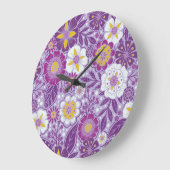 紫、黄、マゼンタのフローラ ラージ壁時計 (傾斜)