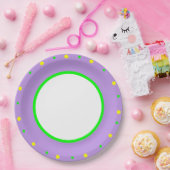 紫 黄 緑 幾何学的な水玉模様 ペーパープレート (パーティー)