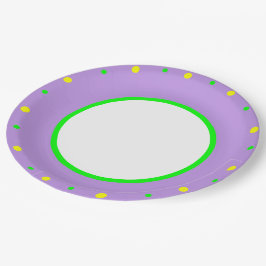 紫 黄 緑 幾何学的な水玉模様 ペーパープレート