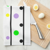 紫 黄 緑 黒 水玉模様 キッチンタオル (四つ折り)