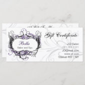 紫、黒および白のシックなギフト証明書 (正面/裏面)