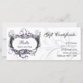 紫、黒および白のシックなギフト証明書 (正面)