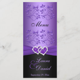 紫、黒のフローラ結合ハートメニューカード メニュー