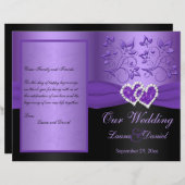 紫、黒のフローラ結合ハート結婚式 プログラム (正面/裏面)