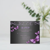 紫/黒バタフライ誕生日RSVPカード 出欠カード (スタンド正面)