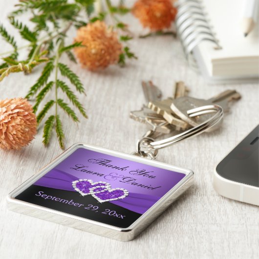 紫、黒結合ハート結婚のキーチェーン キーホルダー (側面)