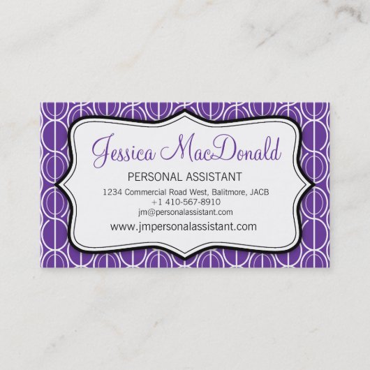 紫、黒、および白のグラフィック楕円の名刺 名刺 (正面)