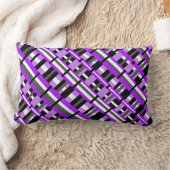 紫、黒、グレーの対角線の格子模様 ランバークッション (ブランケット)