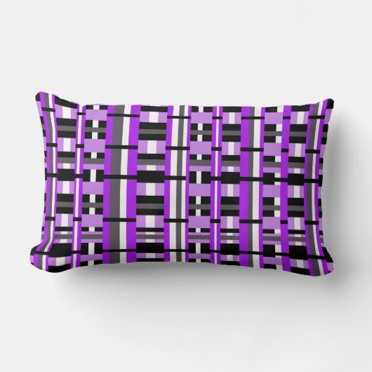 紫、黒、グレーの格子模様 ランバークッション (正面)