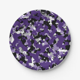 紫 黒 グレー カモフラージュ カモ プリント パーティー ペーパープレート