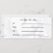 紫、黒、白のシックなギフト証明書 (裏面)