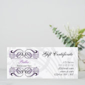 紫、黒、白のシックなギフト証明書 (スタンド正面)