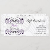 紫、黒、白のシックなギフト証明書 (正面/裏面)