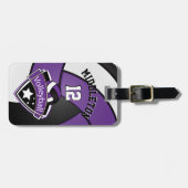 紫、黒、白のスポーツバレーボール🏐 ラゲッジタグ (正面横)