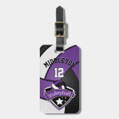 紫、黒、白のスポーツバレーボール🏐 ラゲッジタグ (正面縦)