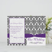 紫、黒、白のダマスクの結婚式プログラムII (スタンド正面)