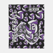 紫、黒、白のバレーボールのパターン フリースブランケット (正面)