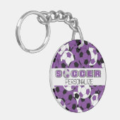 紫、黒、白のパーソナライズされたサッカーボール キーホルダー (正面左)