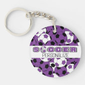 紫、黒、白のパーソナライズされたサッカーボール キーホルダー (正面)