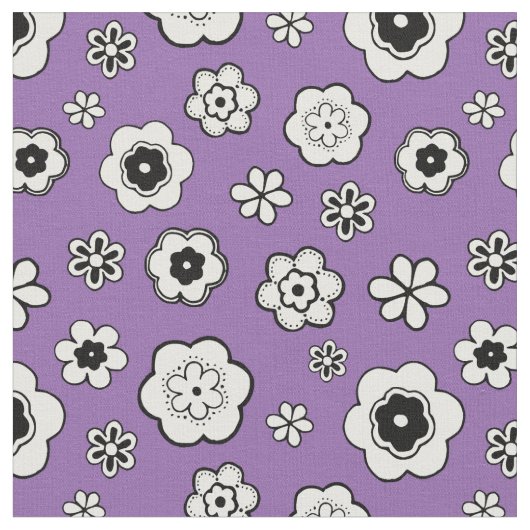 紫、黒、白のフローラ ファブリック (クローズアップ)