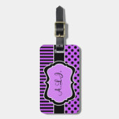 紫、黒、白のポルストライプのクのドット荷物タグ ラゲッジタグ (正面縦)