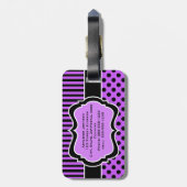 紫、黒、白のポルストライプのクのドット荷物タグ ラゲッジタグ (裏面縦)
