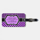 紫、黒、白のポルストライプのクのドット荷物タグ ラゲッジタグ (裏面横)