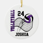 紫、黒、白バレーボール セラミックオーナメント (正面)