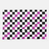 紫 黒 白 チェック柄 デザイン キッチンタオル (横)