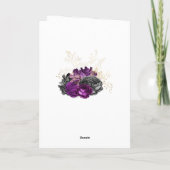 紫、黒、金ゴールドのフローラゴシック結婚写真 サンキューカード (裏面)