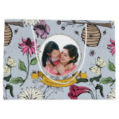 紫、黒、金ゴールドクイーンビー王室のクラウン写真 ラージペーパーバッグ (裏面)