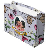 紫、黒、金ゴールドクイーンビー王室のクラウン写真 ラージペーパーバッグ (裏面アングル)