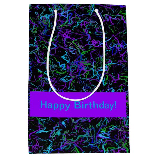 紫、黒、青の抽象芸術 ミディアムペーパーバッグ (正面)