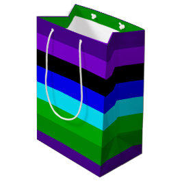 紫、黒、青、緑の各ストライプ色 ミディアムペーパーバッグ