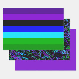 紫、黒、青、緑 ラッピングペーパーシート