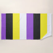 紫、黒、黄、白の各ストライプ色 ビーチタオル (正面)