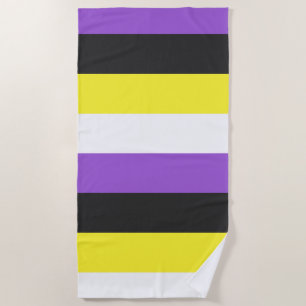 紫、黒、黄、白の各ストライプ色 ビーチタオル